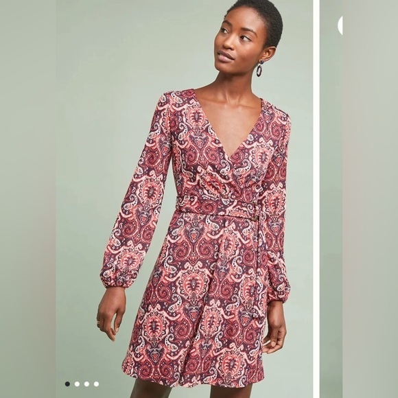 Anthropologie Maeve Pink Floral long sleeve Belted stretch knit dress size L - Picture 2 of 16